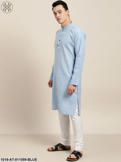 Men's Cotton Blend Blue Woven Design Only Long Kurta