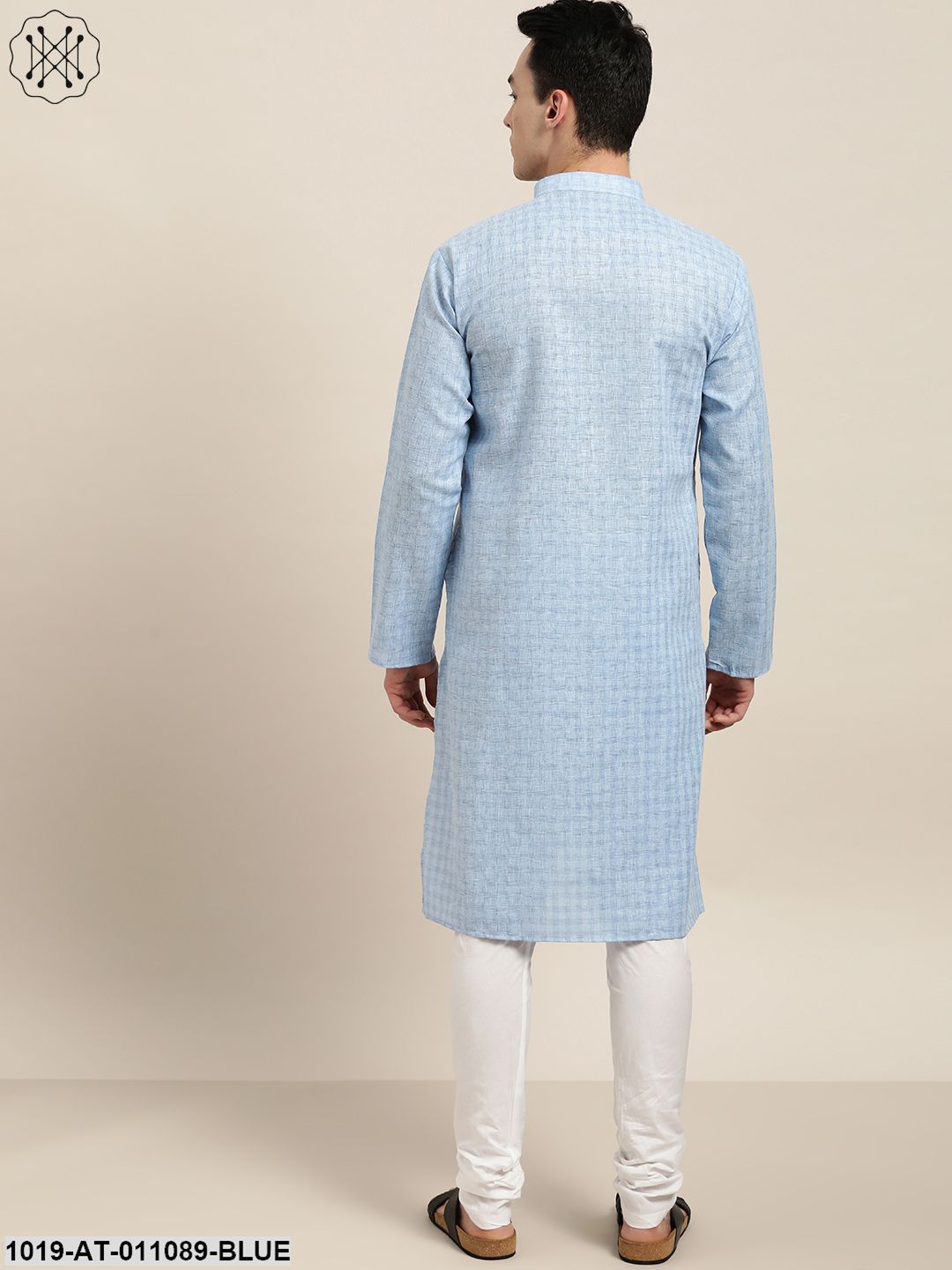 Men's Cotton Blend Blue Woven Design Only Long Kurta