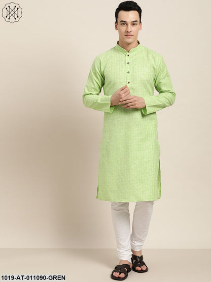 Men's Cotton Blend Green Woven Design Only Long Kurta