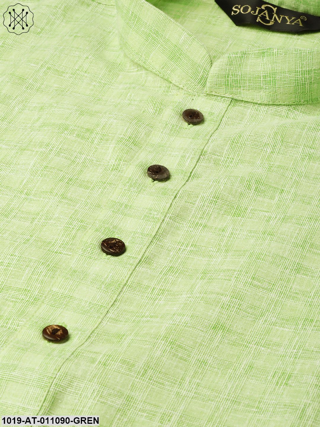 Men's Cotton Blend Green Woven Design Only Long Kurta