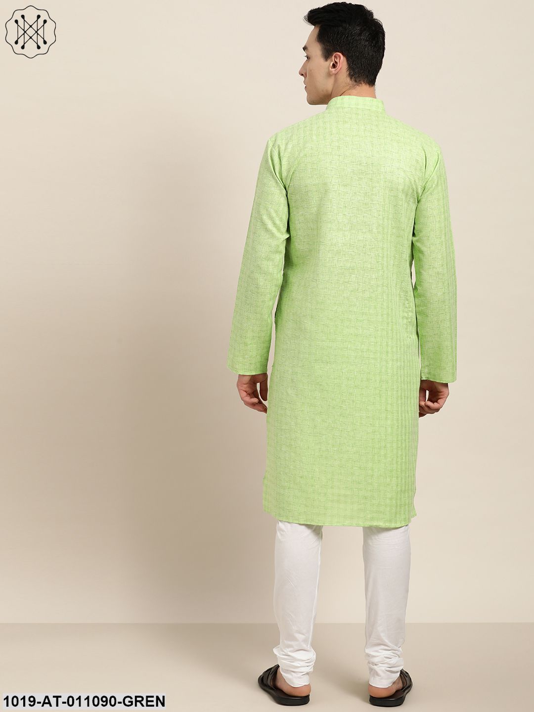 Men's Cotton Blend Green Woven Design Only Long Kurta