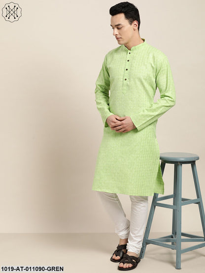 Men's Cotton Blend Green Woven Design Only Long Kurta