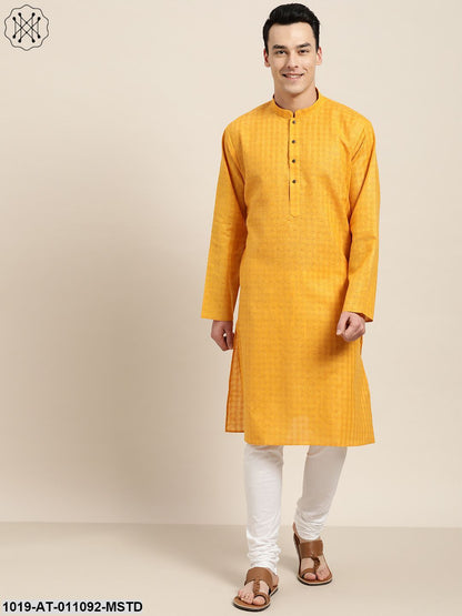 Men's Cotton Blend Mustard Woven Design Only Long Kurta