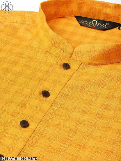 Men's Cotton Blend Mustard Woven Design Only Long Kurta