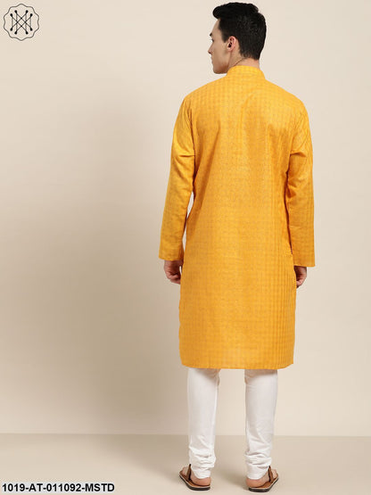 Men's Cotton Blend Mustard Woven Design Only Long Kurta