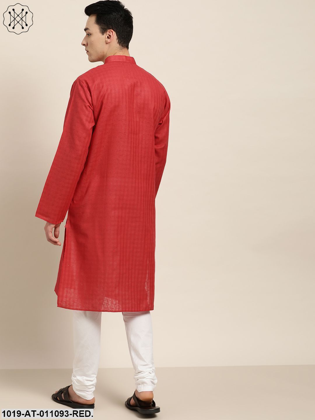 Men's Cotton Blend Red Woven Design Only Long Kurta