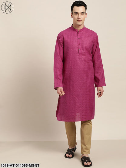 Men's Cotton Blend Magenta Woven Design Only Long Kurta