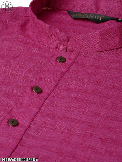 Men's Cotton Blend Magenta Woven Design Only Long Kurta