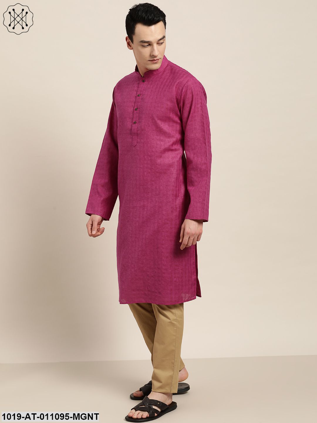 Men's Cotton Blend Magenta Woven Design Only Long Kurta