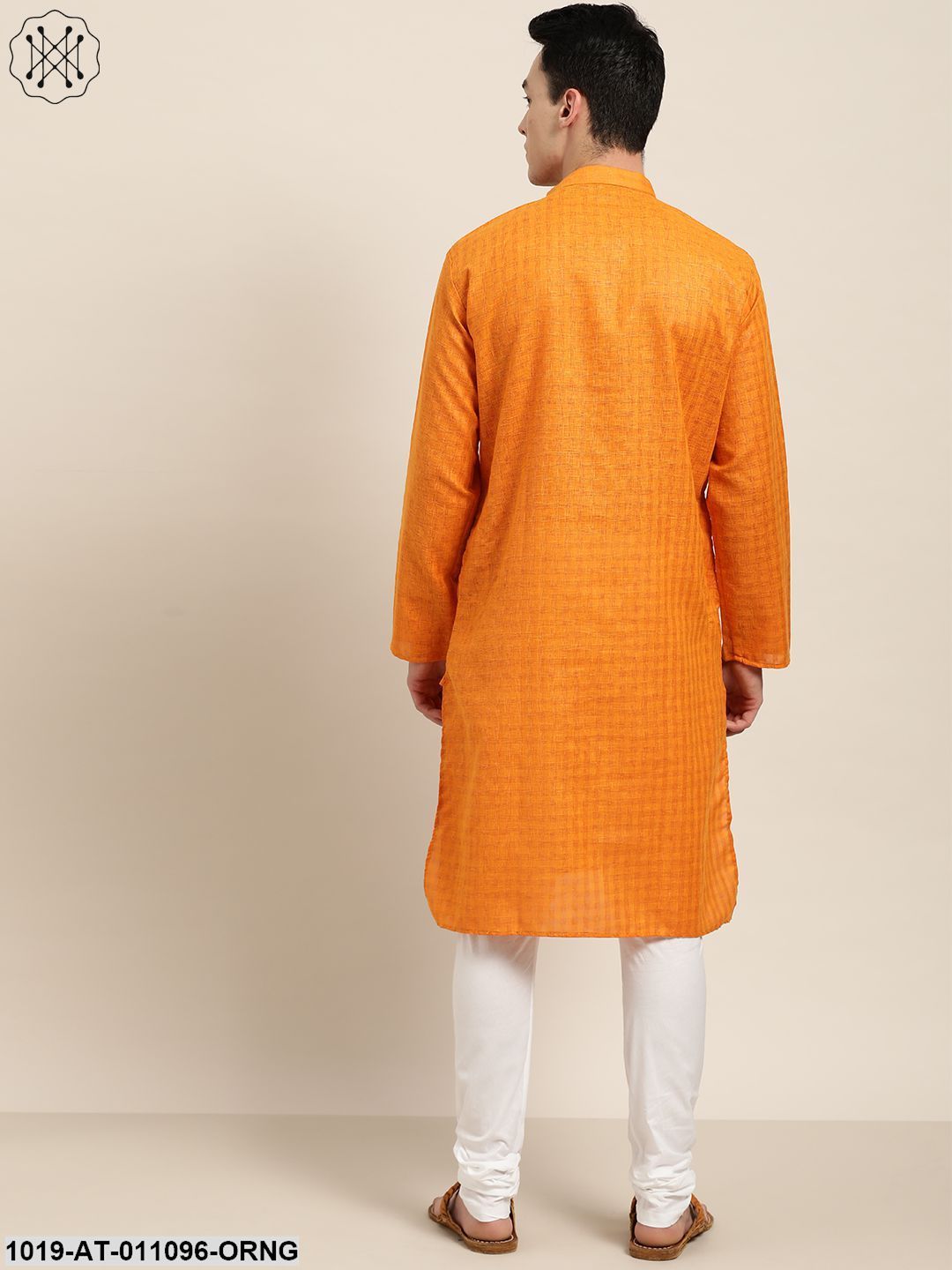 Men's Cotton Blend Orange Woven Design Only Long Kurta