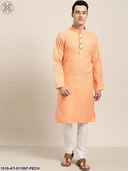 Men's Cotton Blend Peach Woven Design Only Long Kurta