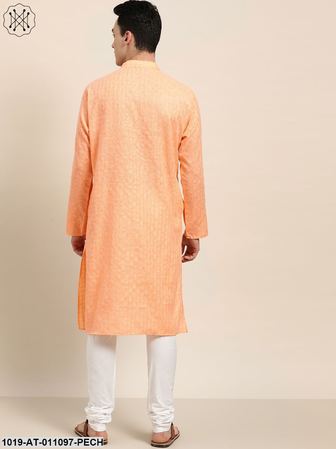 Men's Cotton Blend Peach Woven Design Only Long Kurta