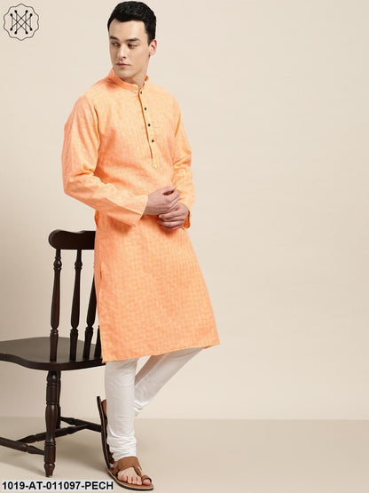 Men's Cotton Blend Peach Woven Design Only Long Kurta