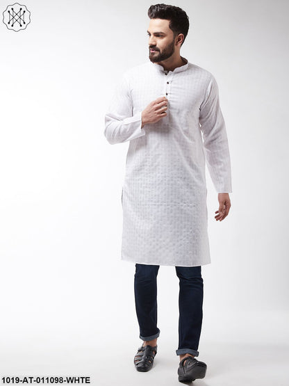 Men's Cotton Blend White Woven Design Only Long Kurta