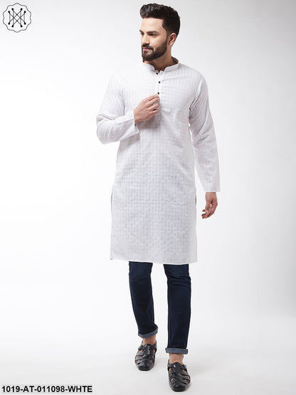 Men's Cotton Blend White Woven Design Only Long Kurta