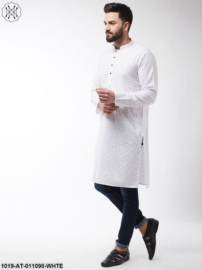 Men's Cotton Blend White Woven Design Only Long Kurta