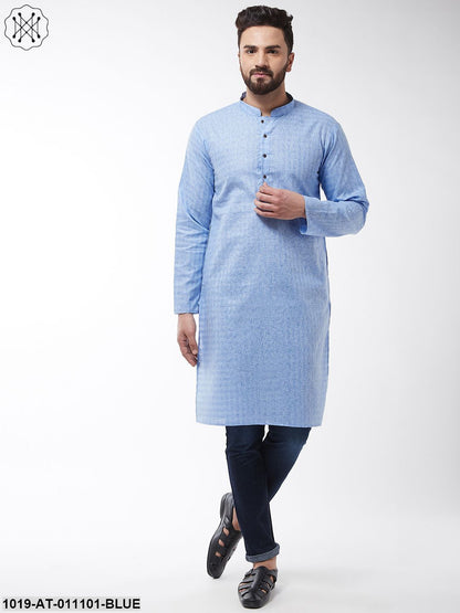 Men's Cotton Blend Blue Woven Design Only Long Kurta