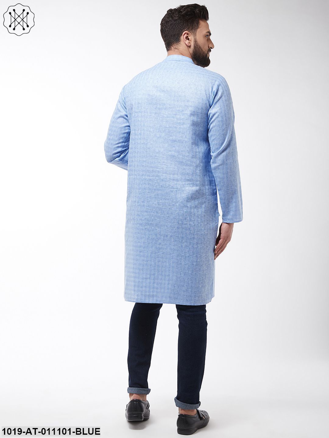 Men's Cotton Blend Blue Woven Design Only Long Kurta