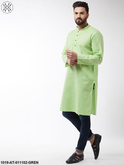 Men's Cotton Blend Green Woven Design Only Long Kurta