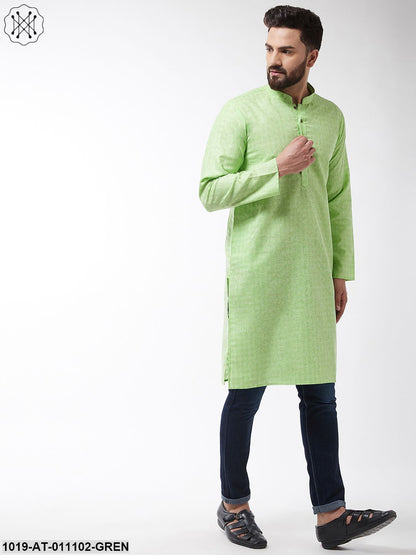 Men's Cotton Blend Green Woven Design Only Long Kurta