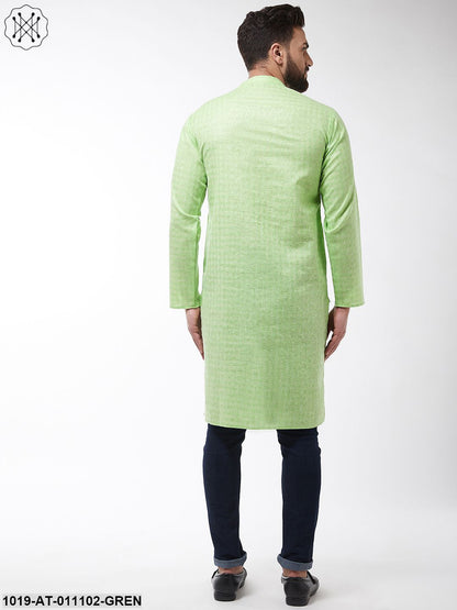 Men's Cotton Blend Green Woven Design Only Long Kurta