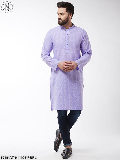 Men's Cotton Blend Purple Woven Design Only Long Kurta