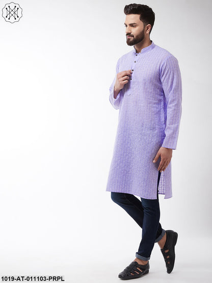 Men's Cotton Blend Purple Woven Design Only Long Kurta