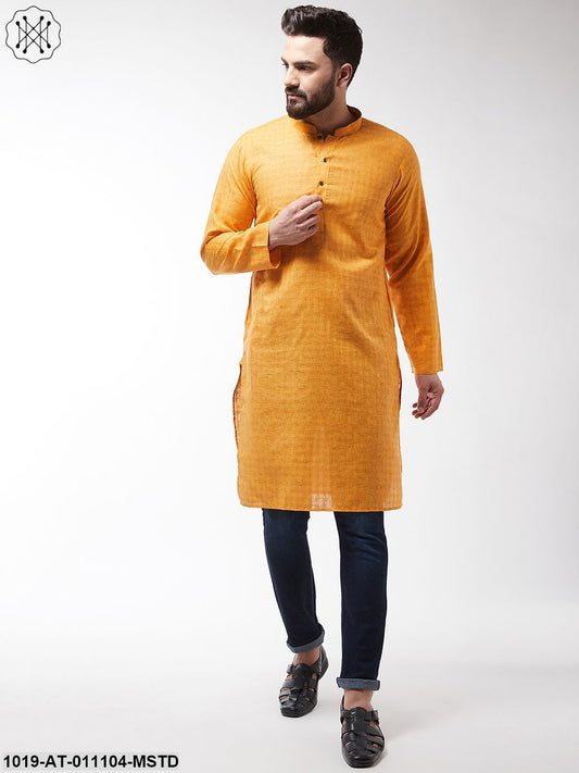 Men's Cotton Blend Mustard Woven Design Only Long Kurta