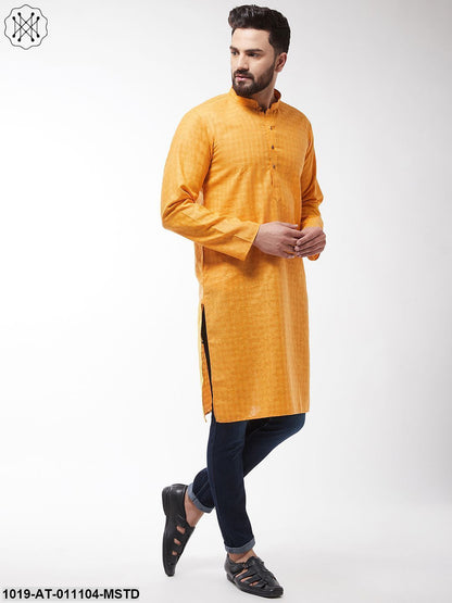 Men's Cotton Blend Mustard Woven Design Only Long Kurta