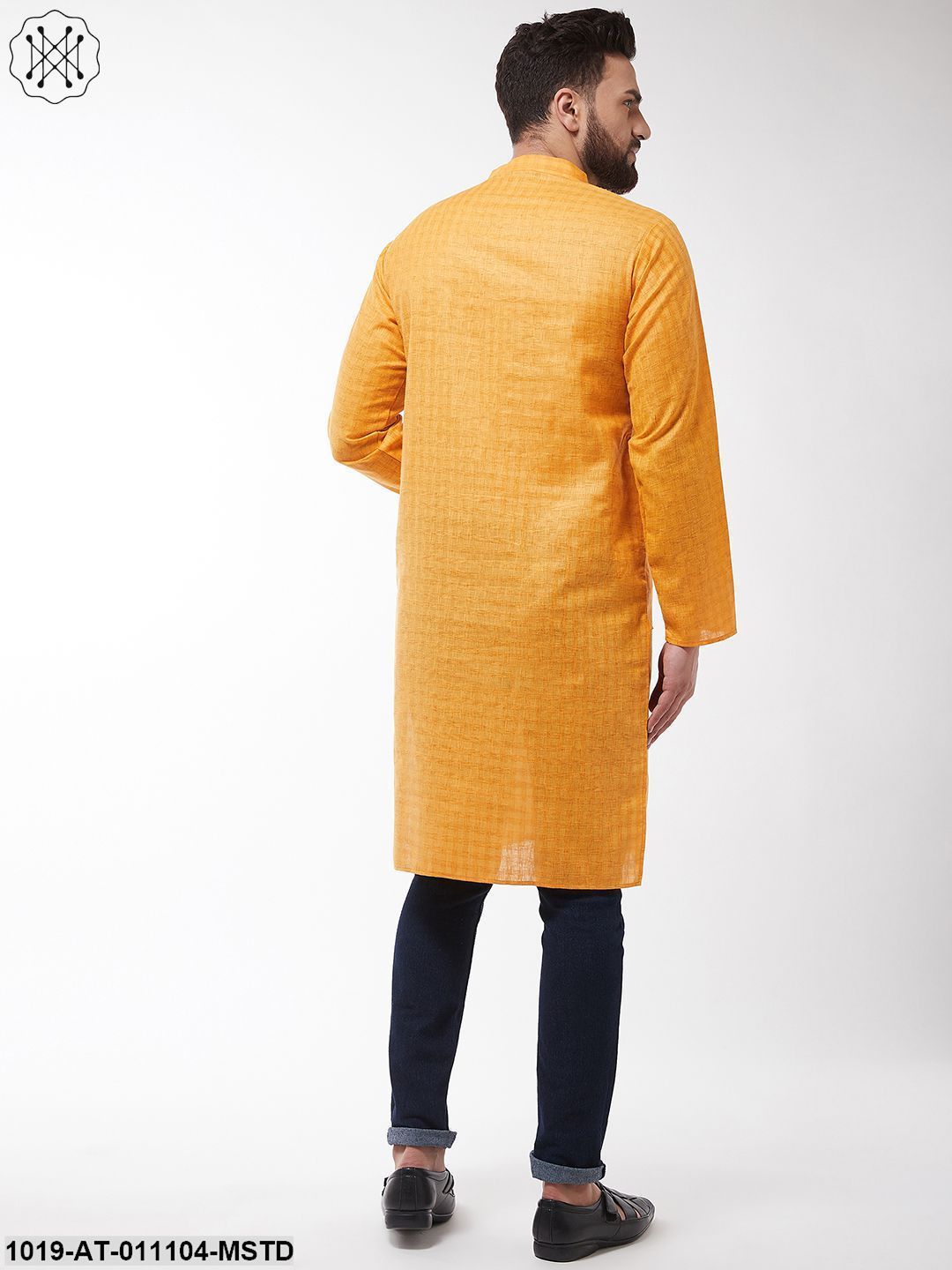 Men's Cotton Blend Mustard Woven Design Only Long Kurta