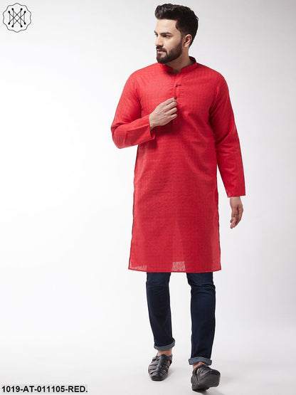 Men's Cotton Blend Red Woven Design Only Long Kurta