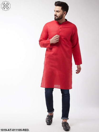 Men's Cotton Blend Red Woven Design Only Long Kurta