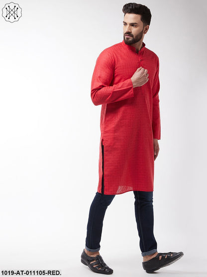 Men's Cotton Blend Red Woven Design Only Long Kurta