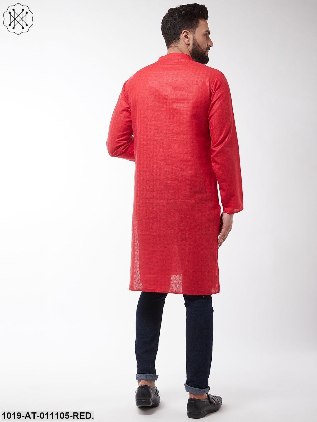 Men's Cotton Blend Red Woven Design Only Long Kurta