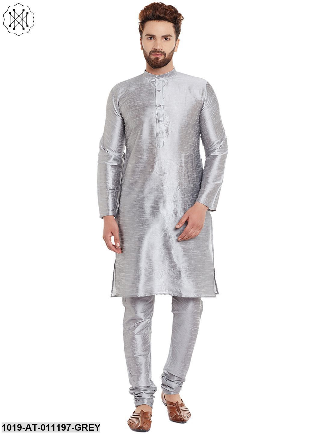 Men's Grey, Dupion Silk Kurta