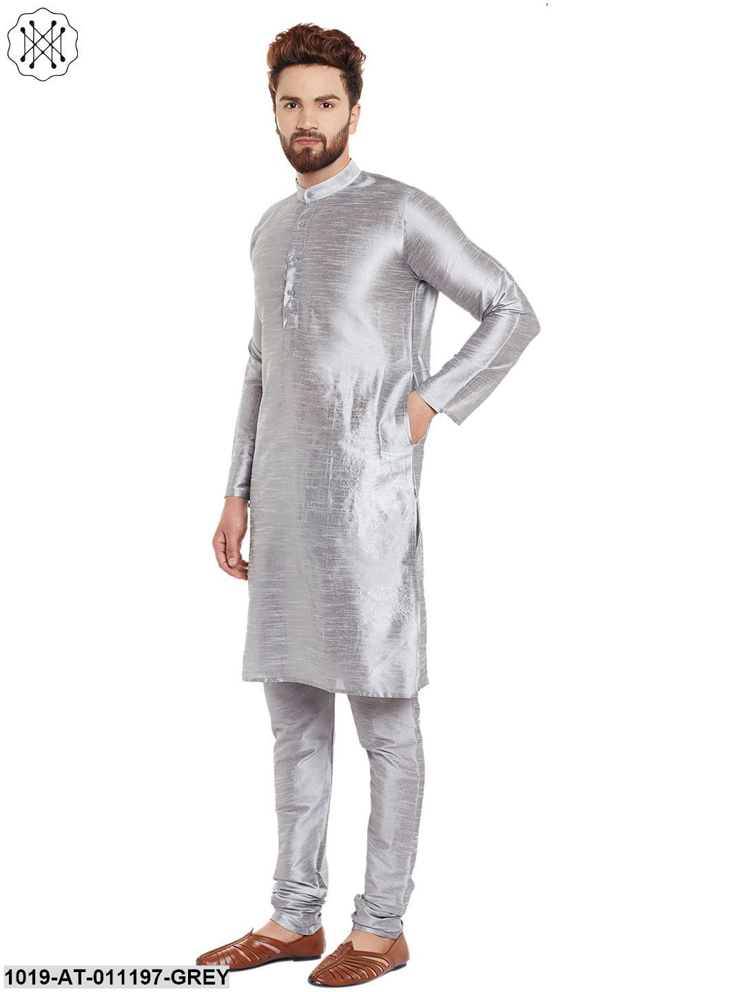 Men's Grey, Dupion Silk Kurta