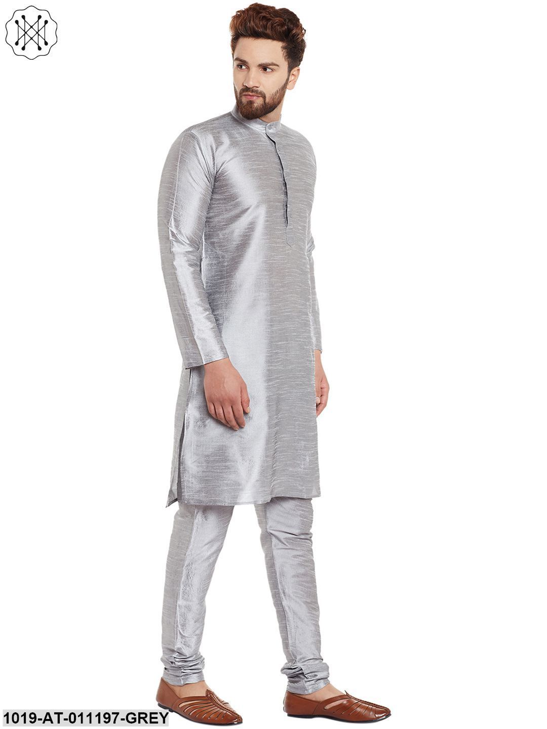 Men's Grey, Dupion Silk Kurta