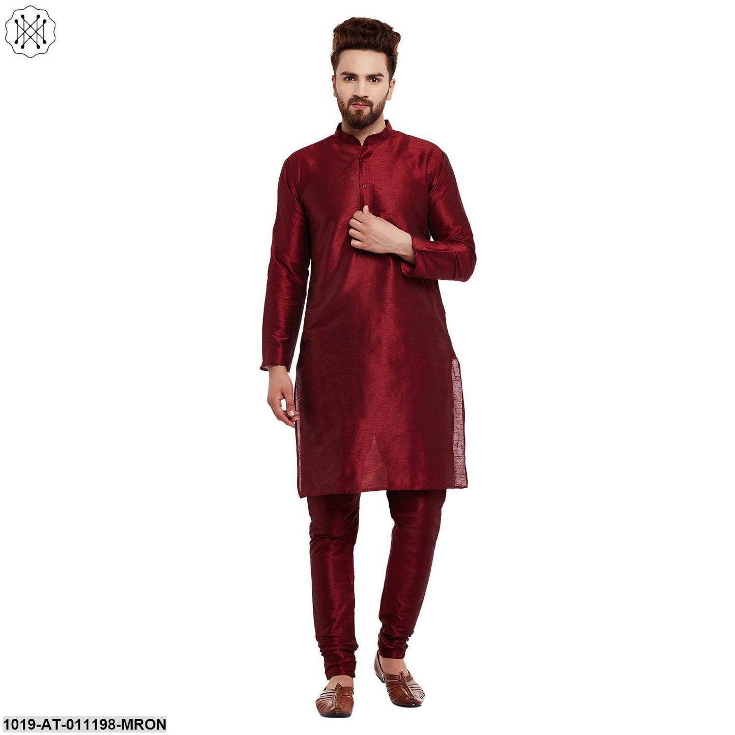 Men's Maroon, Dupion Silk Kurta