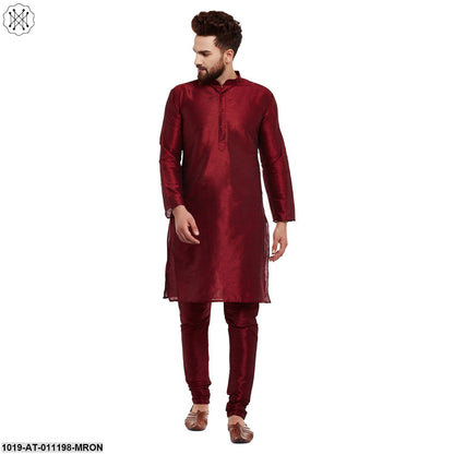 Men's Maroon, Dupion Silk Kurta