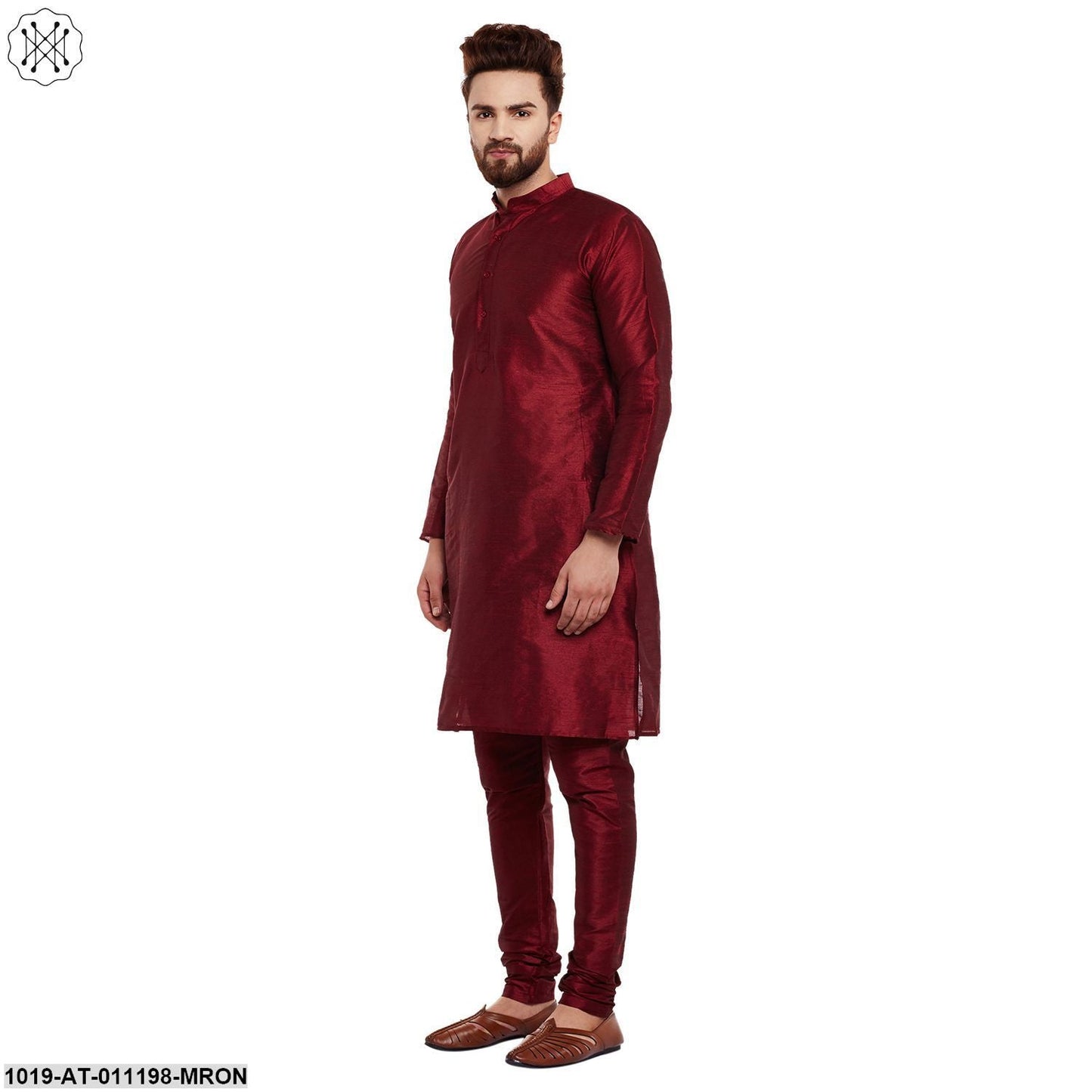 Men's Maroon, Dupion Silk Kurta