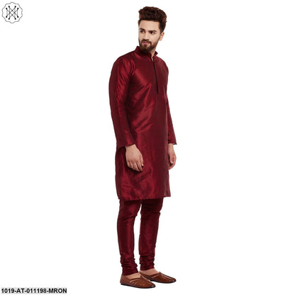 Men's Maroon, Dupion Silk Kurta