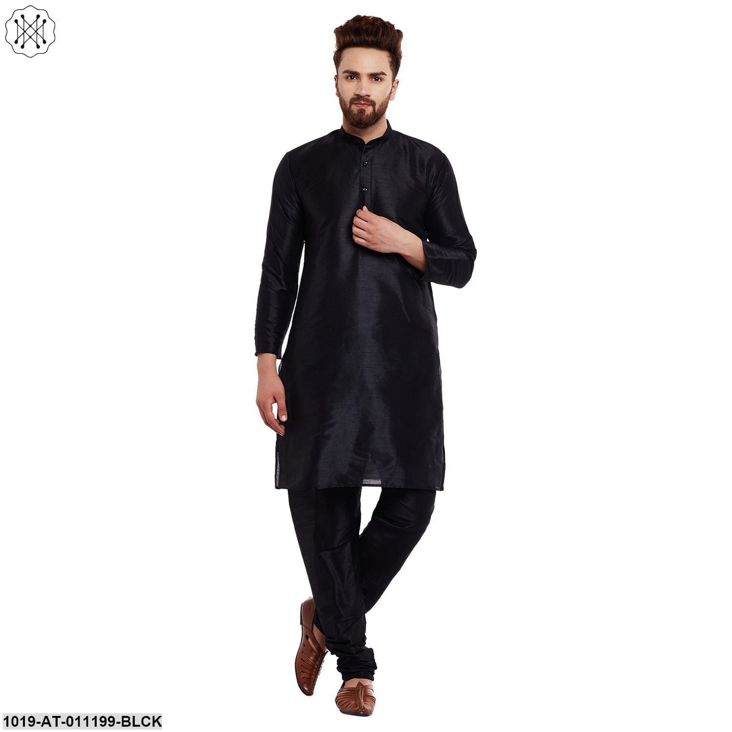 Men's Black, Dupion Silk Kurta