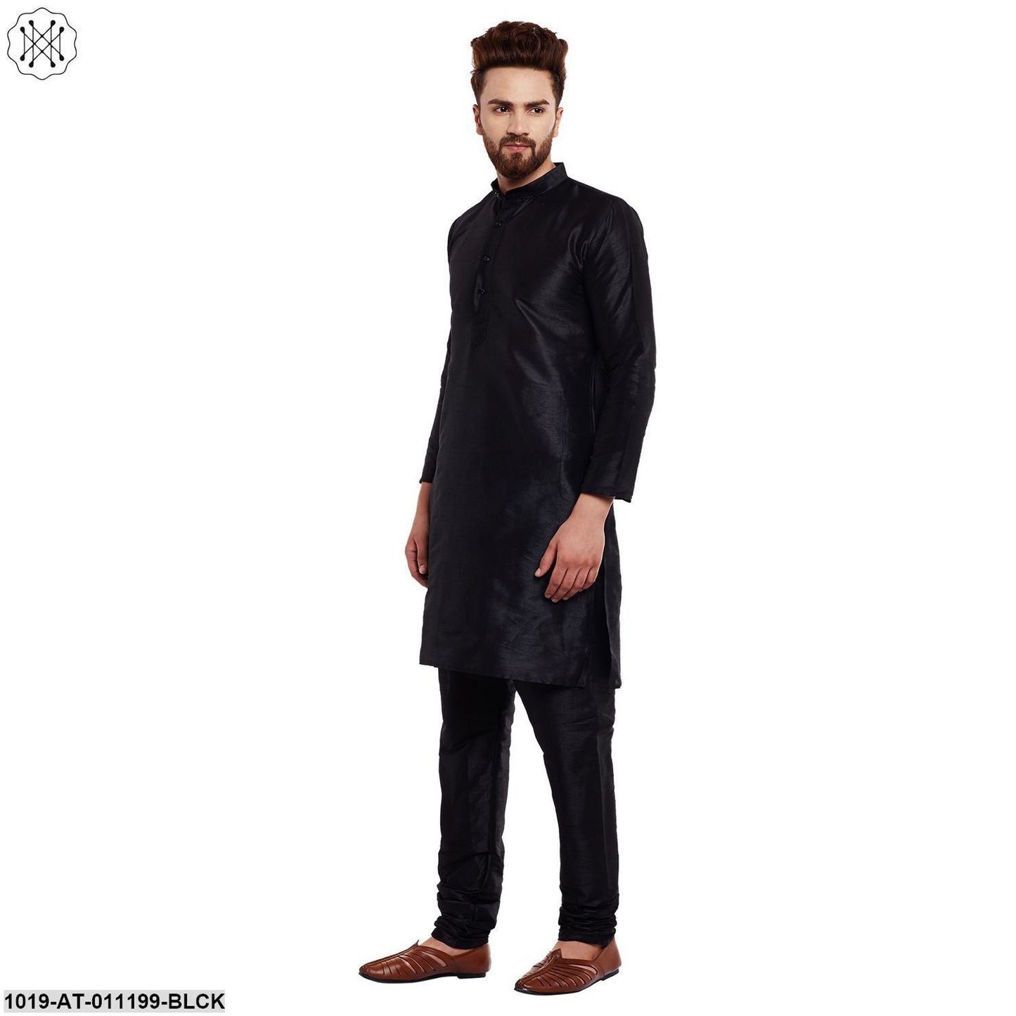 Men's Black, Dupion Silk Kurta