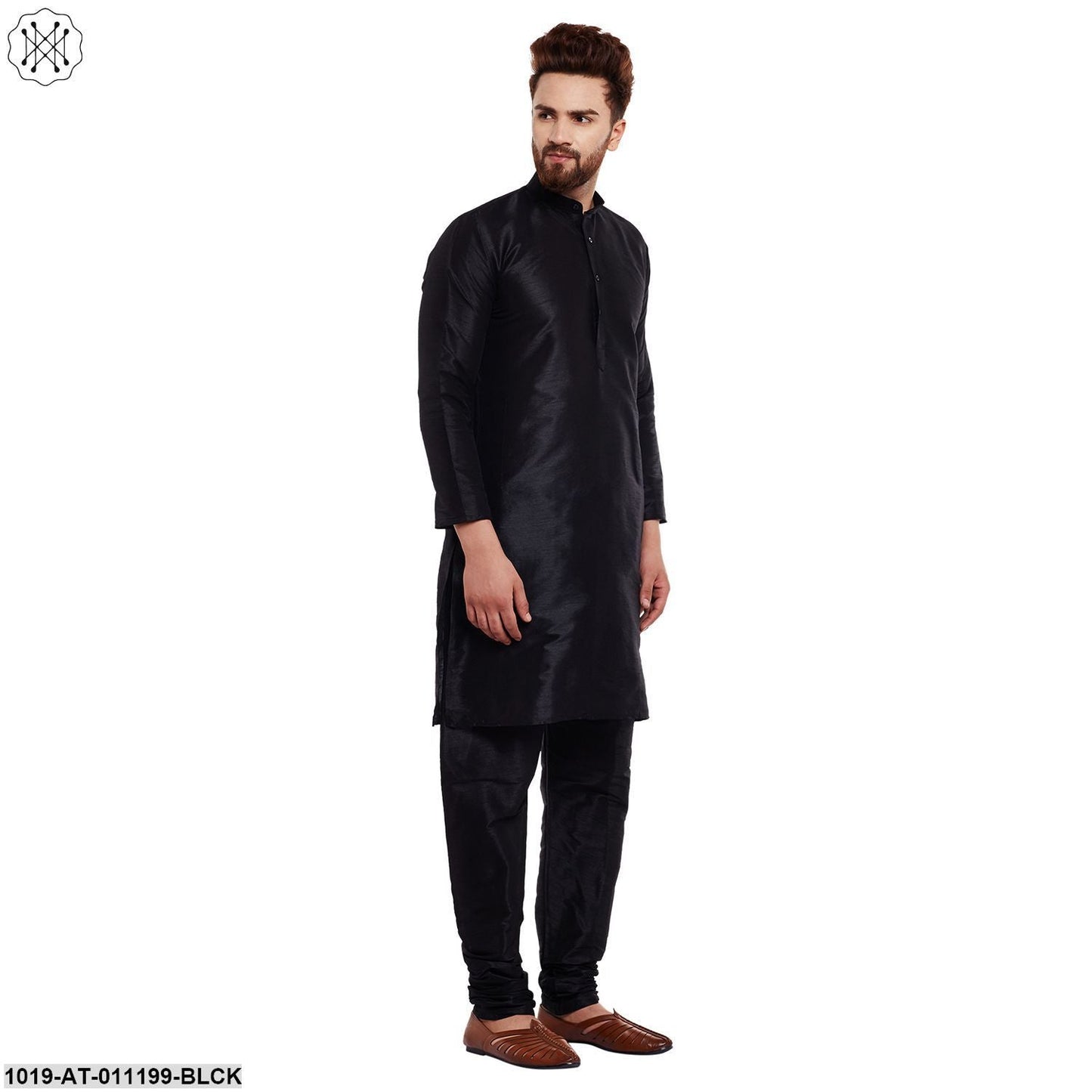 Men's Black, Dupion Silk Kurta