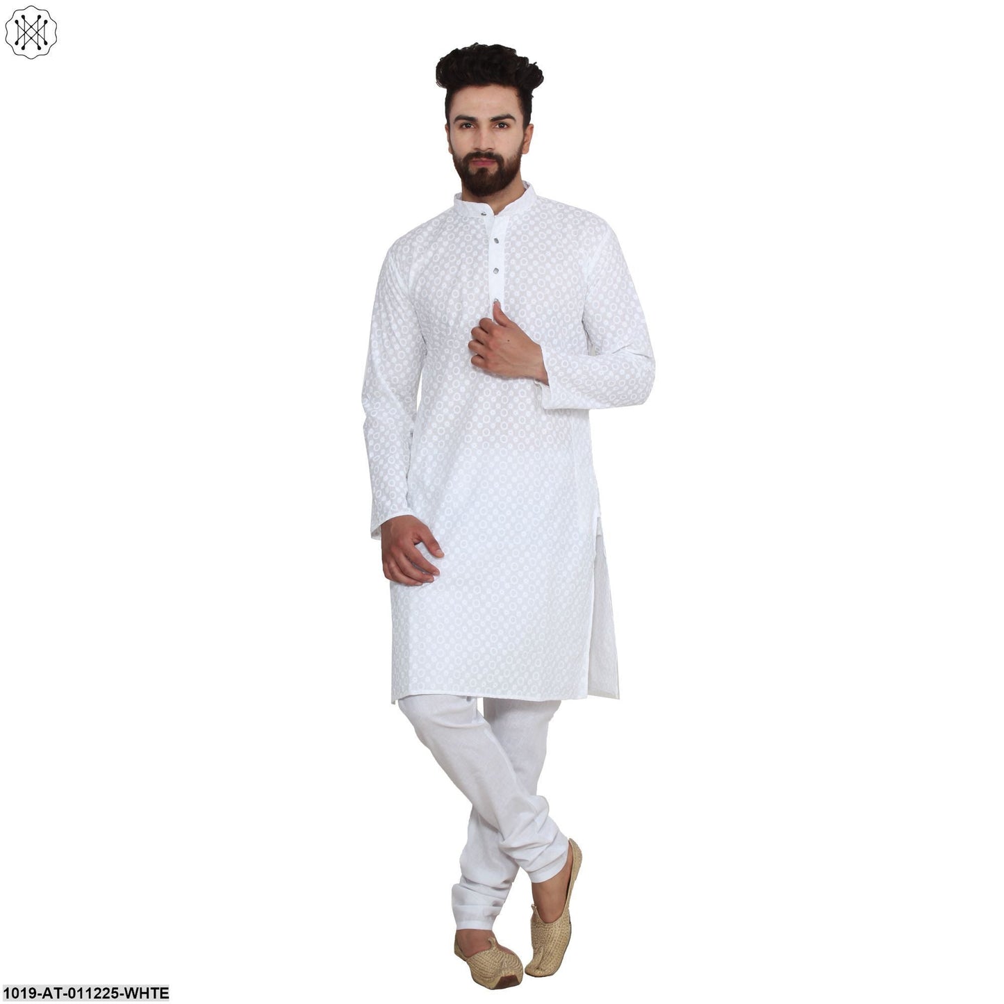 Men's White,  100% Cotton Chicken Kurta