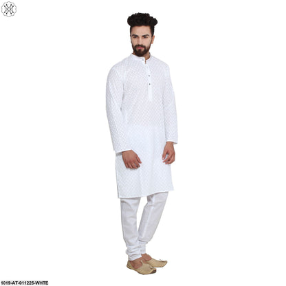 Men's White,  100% Cotton Chicken Kurta