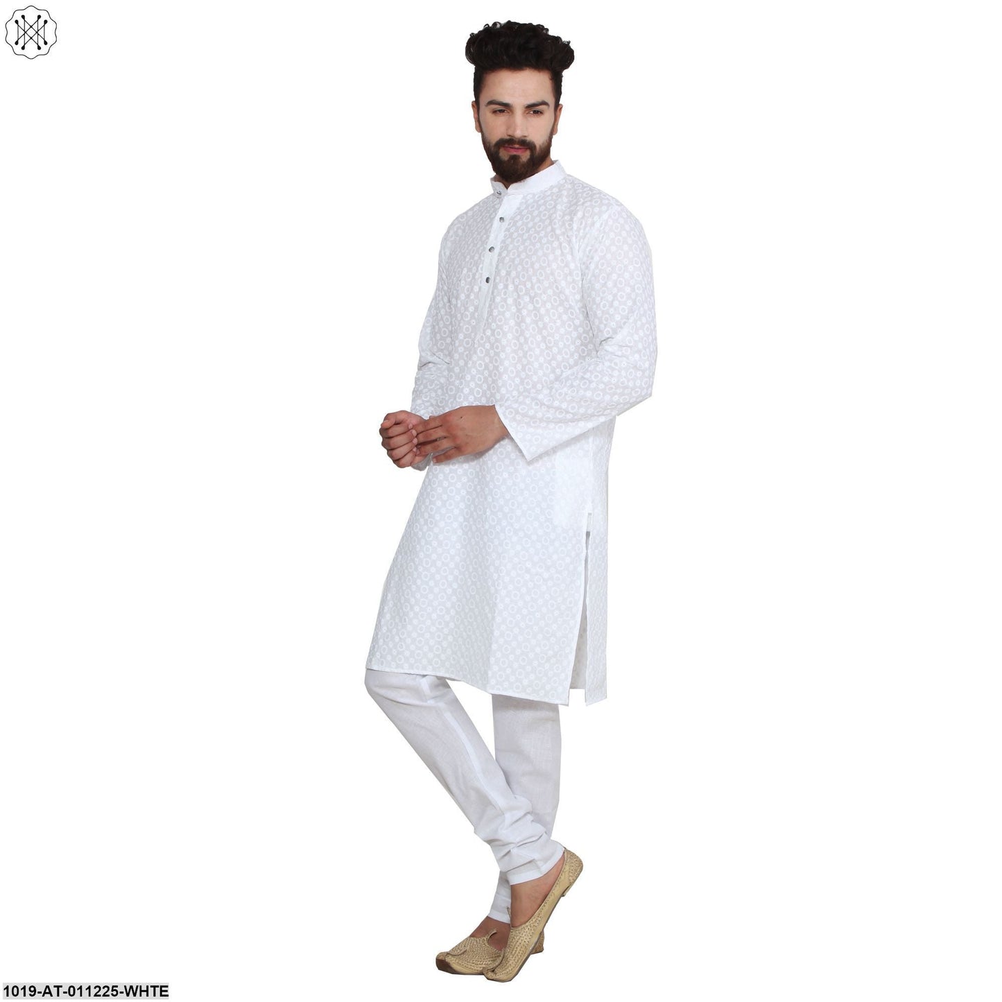 Men's White,  100% Cotton Chicken Kurta