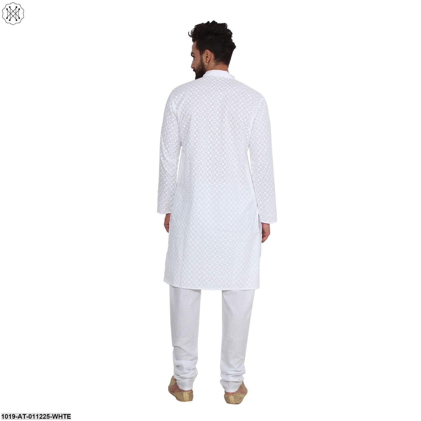 Men's White,  100% Cotton Chicken Kurta