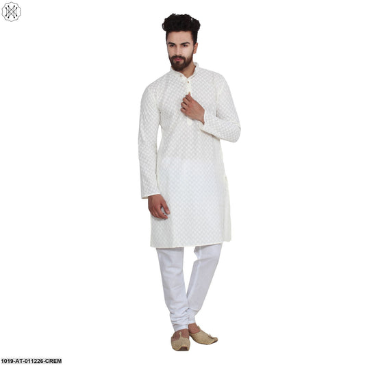 Men's Cream,  100% Cotton Chicken Kurta