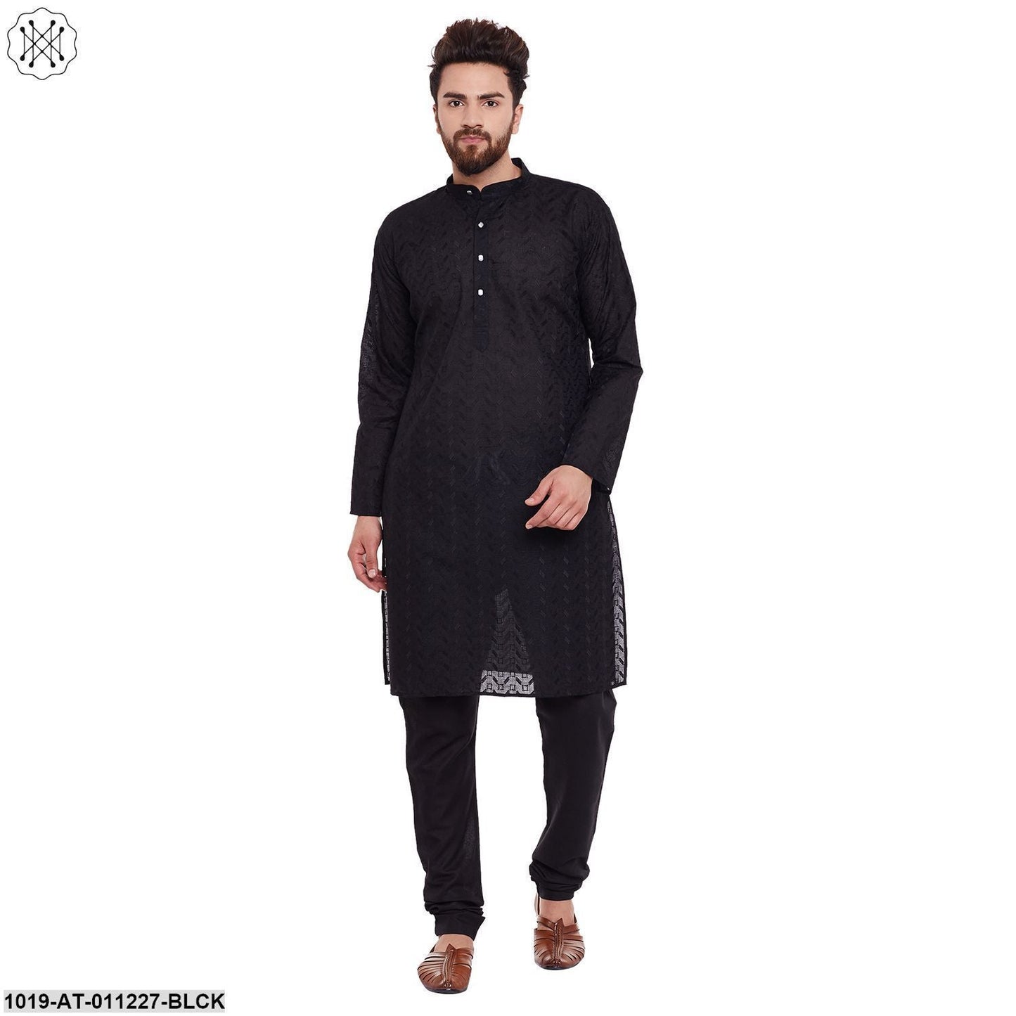 Men's Black,  100% Cotton Chicken Kurta